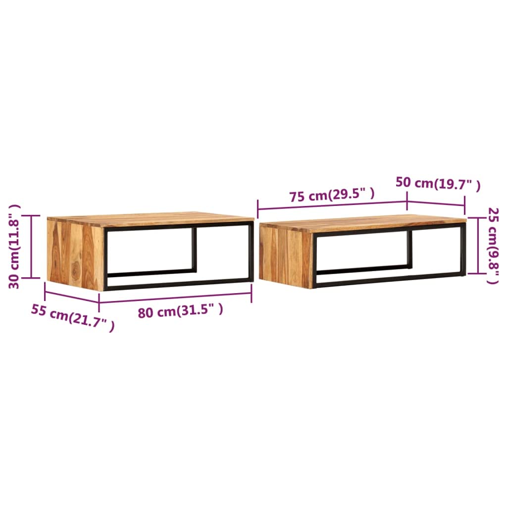 2 pcs Solid Sheesham Wood Nesting Coffee Table X333