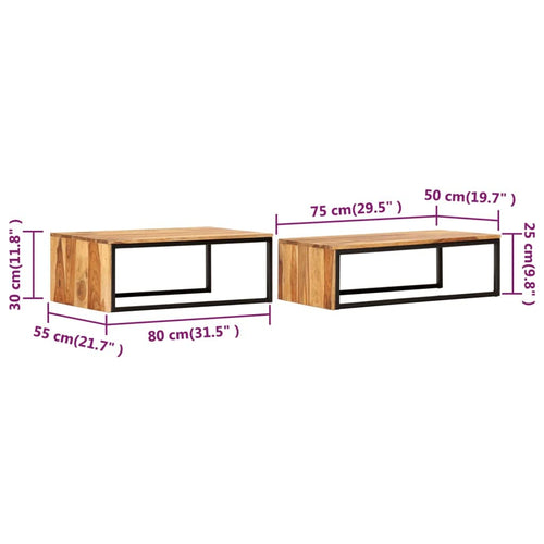 2 pcs Solid Sheesham Wood Nesting Coffee Table X333