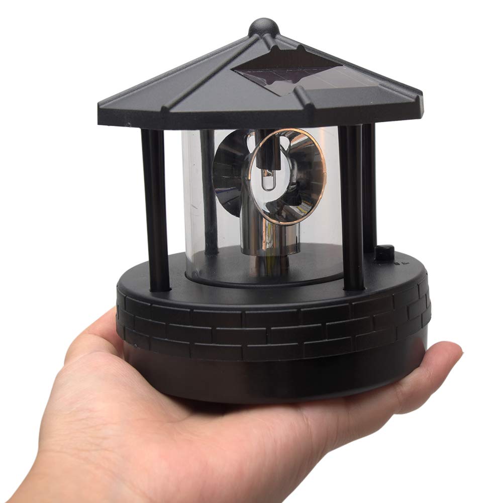 4.33inch LED Solar Powered Lighthouse IP44 Waterproof 360 Degree Rotating Lamp Black R63426