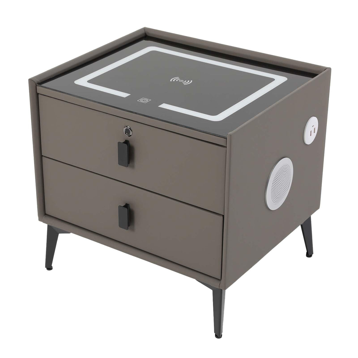 Dark Grey Smart Nightstand with Wireless Charging and LED Lights H634