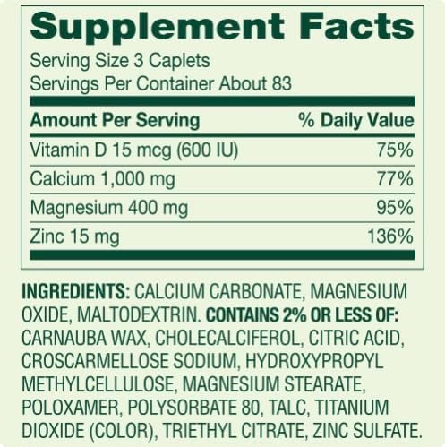 Calcium Magnesium Zinc with Vitamin D3 250 Caplets W571475