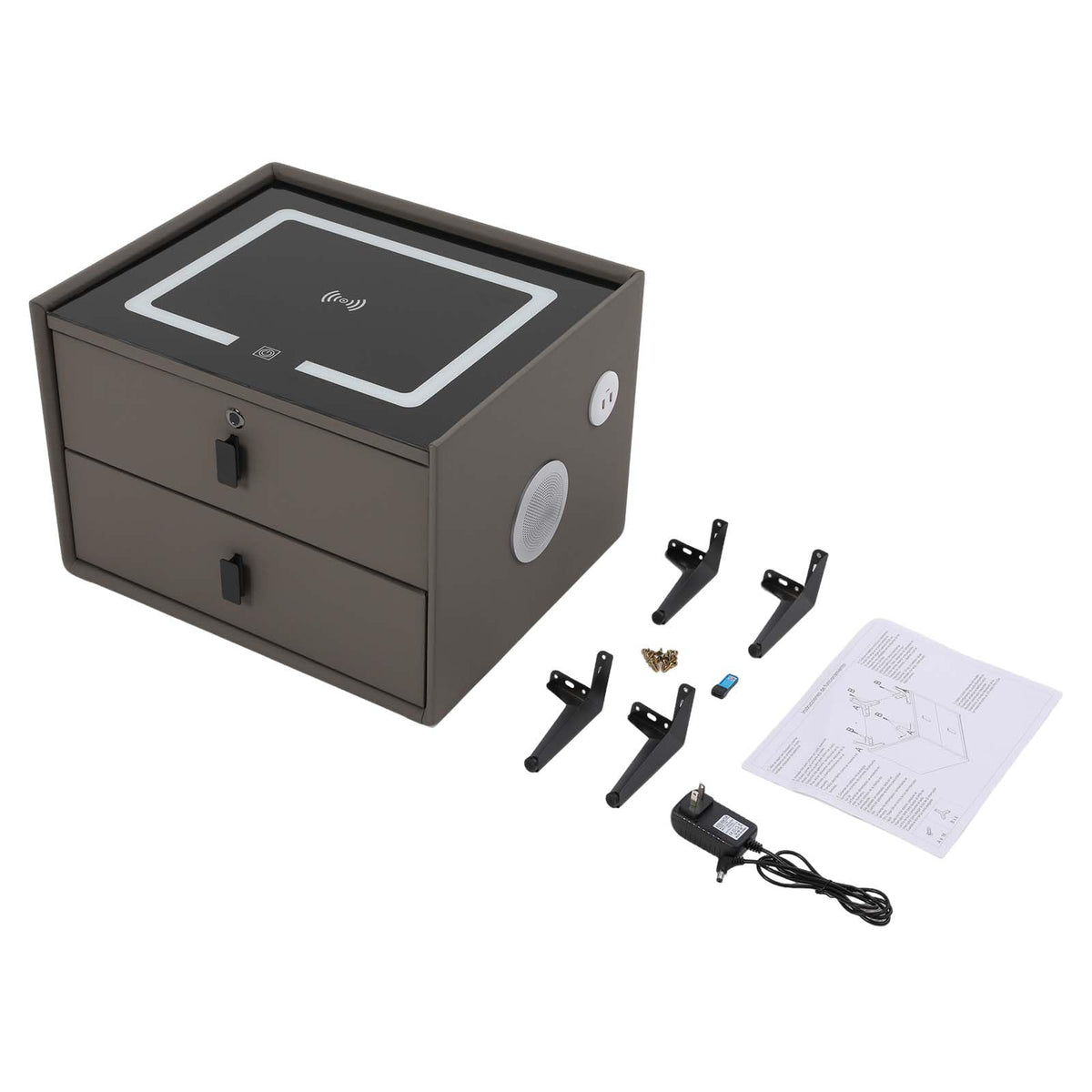 Dark Grey Smart Nightstand with Wireless Charging and LED Lights H634