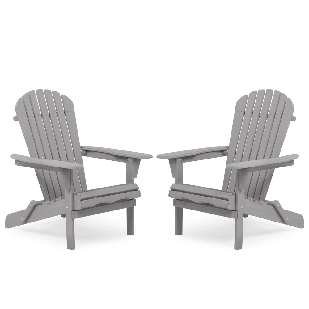 Wooden Folding Adirondack Chair Set of 2 Solid Cedar S411