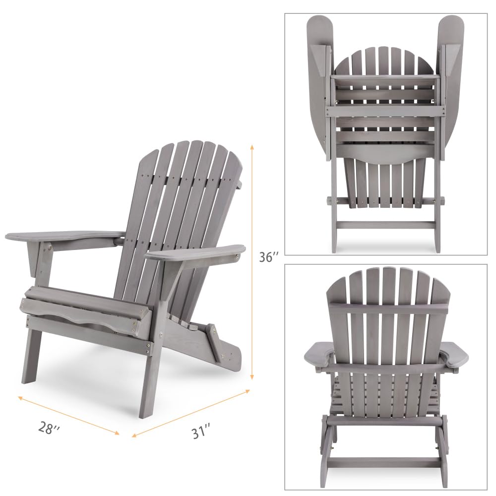 Wooden Folding Adirondack Chair Set of 2 Solid Cedar S411