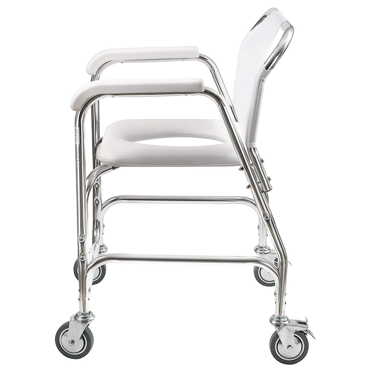 Rolling Shower Commode Chair Aluminum Frame White 250 Lb. Weight Capacity U2930