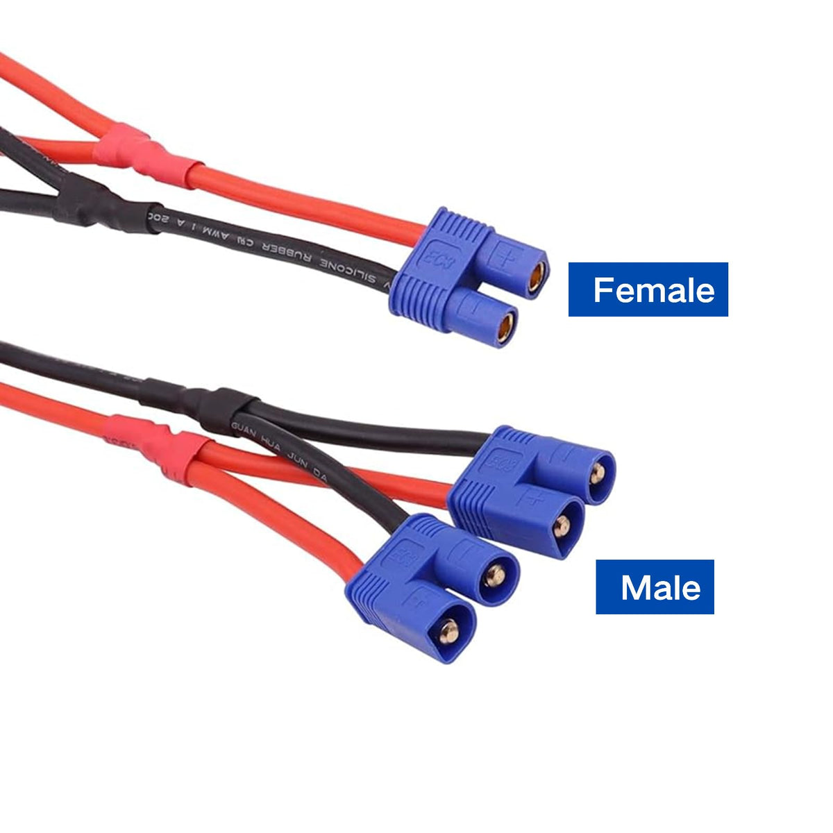 2Pcs EC3 Plug Parallel Battery Connector Cable 1 Female to 2 Male Adapter Y-Harness Splitter 10cm 14awg Silicone Wire V59640