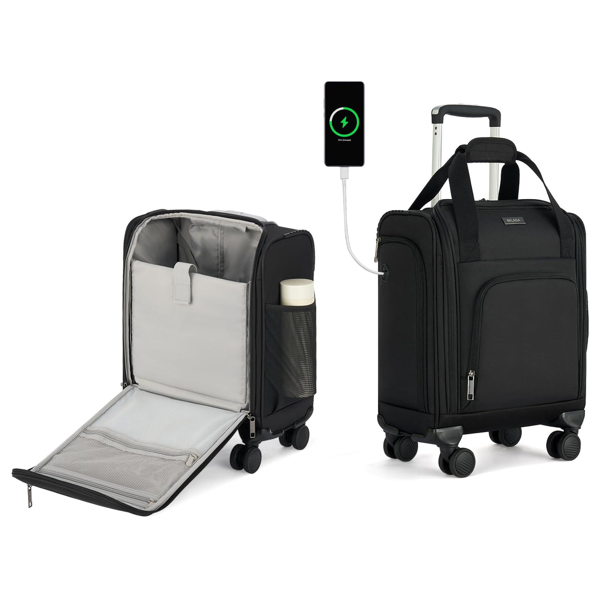 Black 16-inch Underseat Carry On Luggage with Wheels Y305