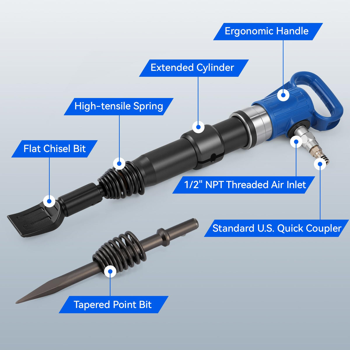 Pneumatic Hammer Shovel, 2 Heavy-Duty Air Chisels D585