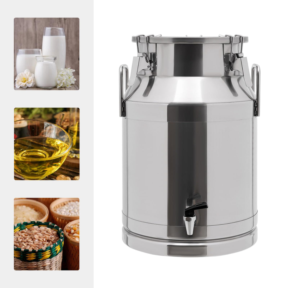 30L Stainless Steel Milk Can with Handle Sealed Lid and Faucet R54270