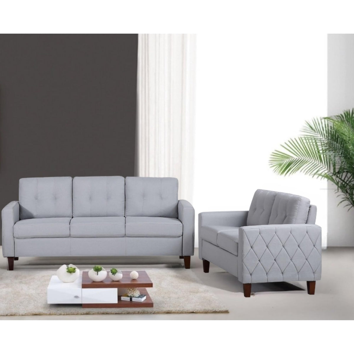 Light Gray Tufted Upholstered Loveseat Y401264