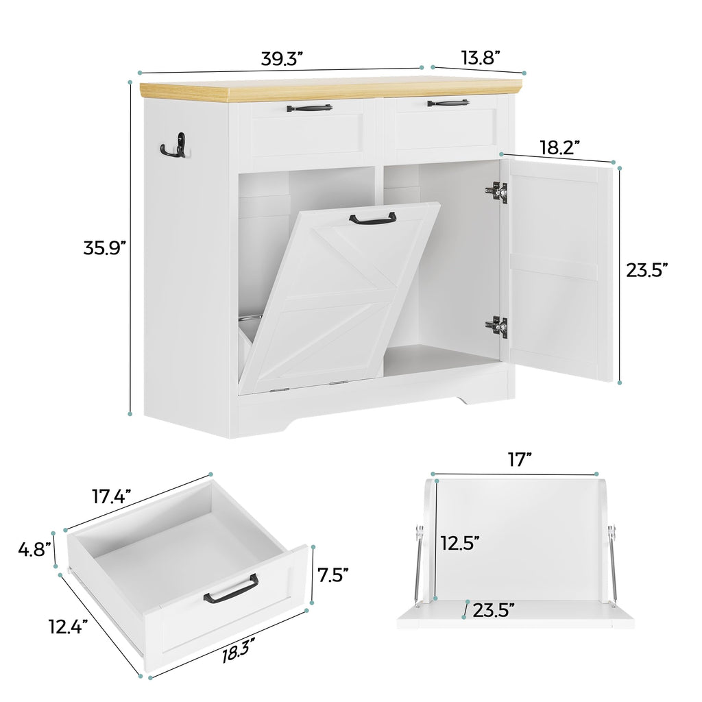 8-10 Gallons Tilt Out Trash Can Cabinet with Drawer V797545