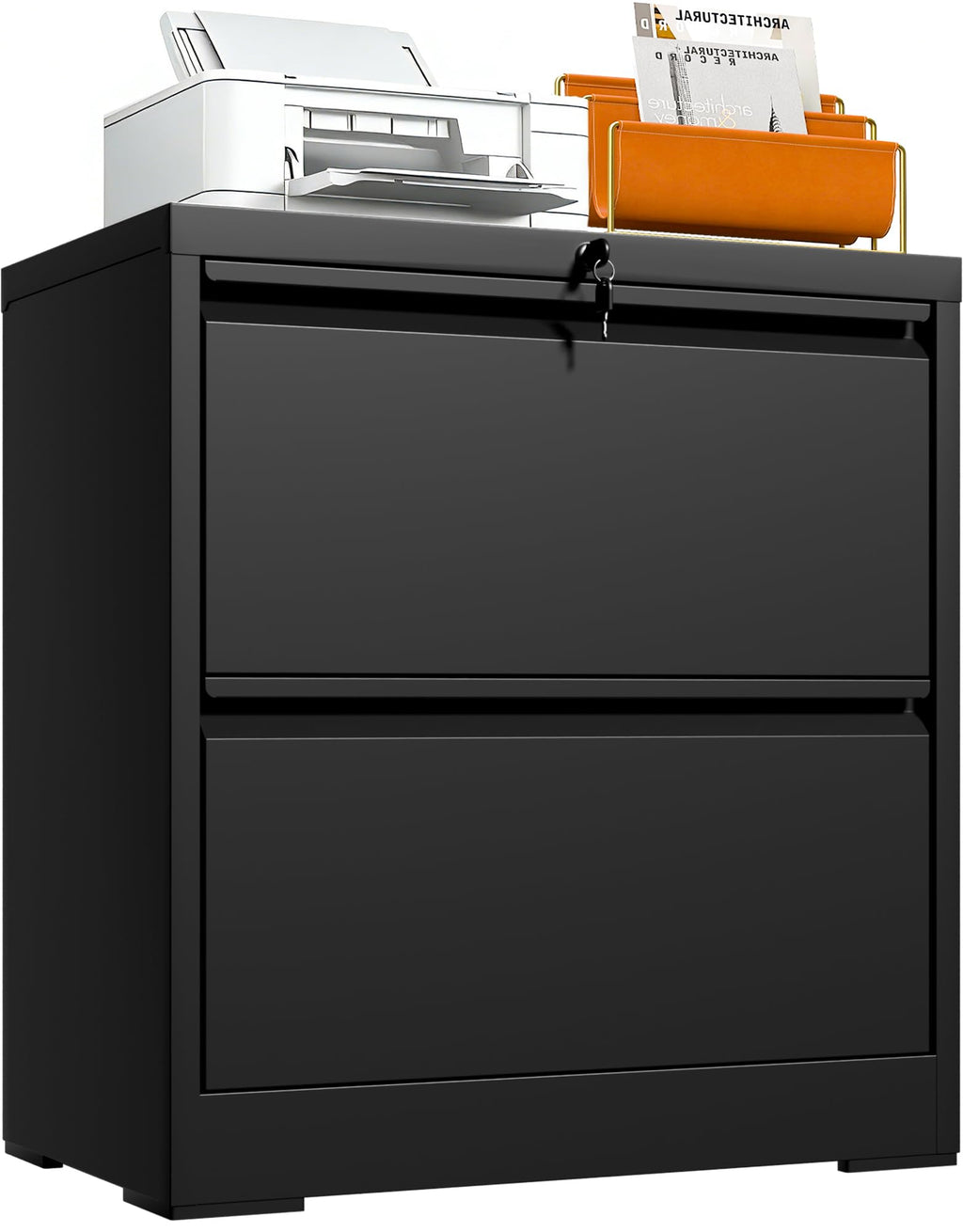 Black 2 Drawer Lateral File Cabinet with Lock C9826