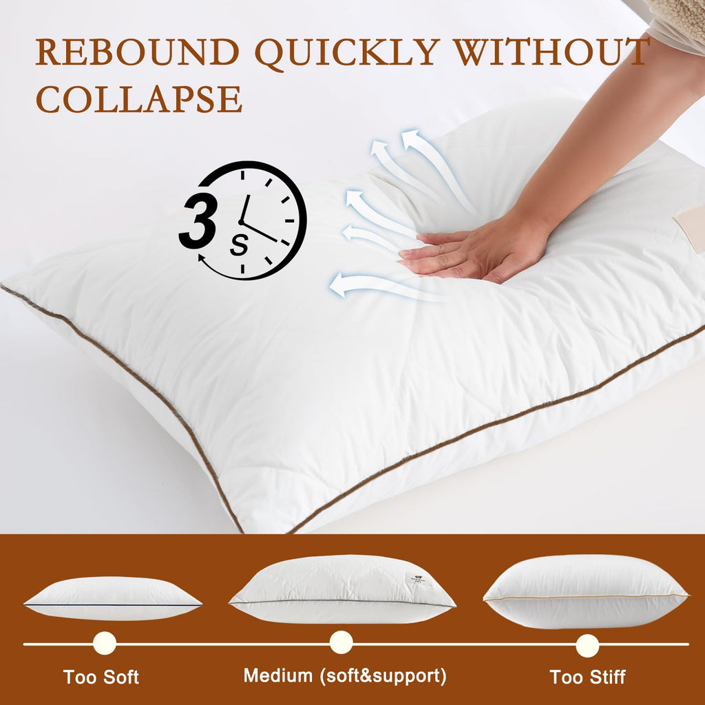 Soft Natural Wool Pillow King Size Set of 2 Cotton Cover W634