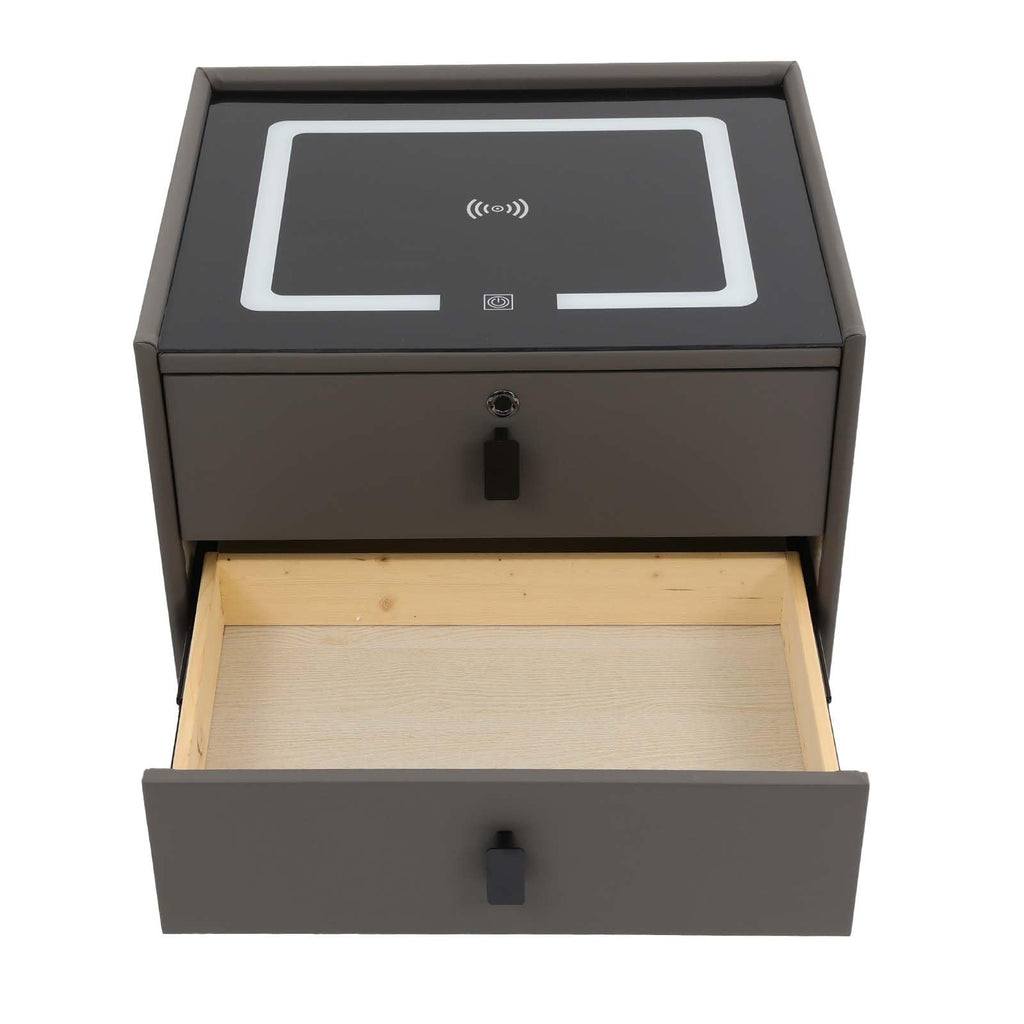 Dark Grey Smart Nightstand with Wireless Charging and LED Lights H634
