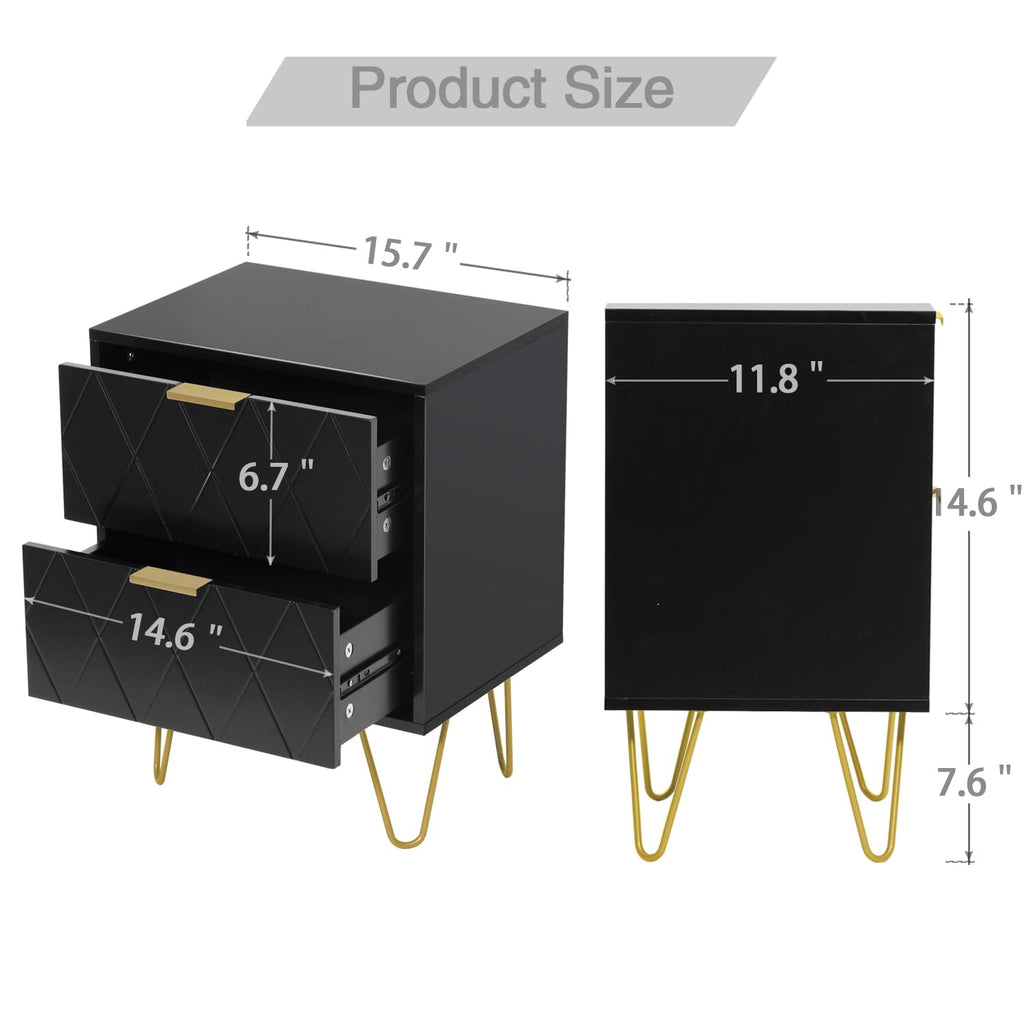 Black 6 Drawer Dresser and 2 Drawer Nightstand Set of 2 F525646