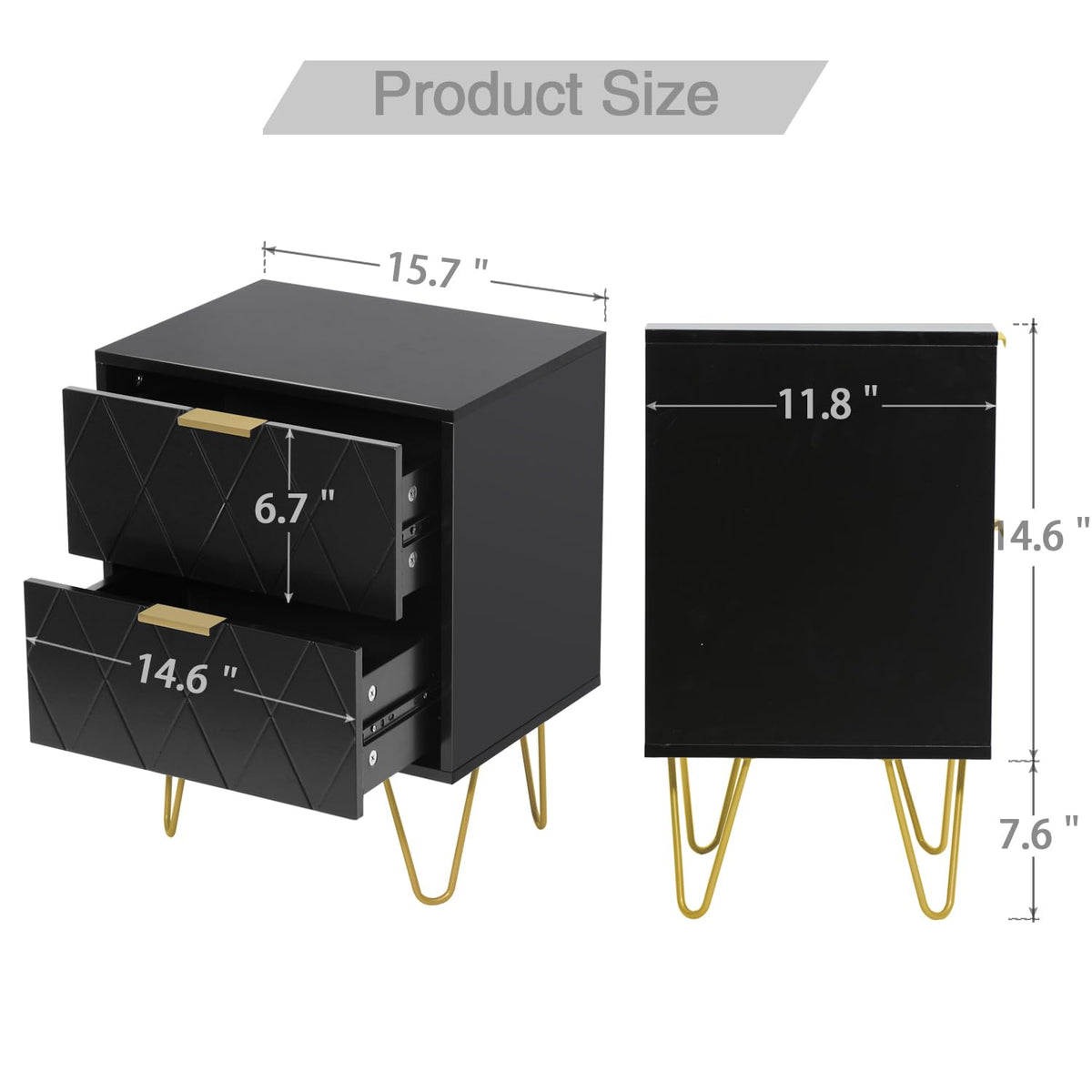 Black 6 Drawer Dresser and 2 Drawer Nightstand Set of 2 F525646