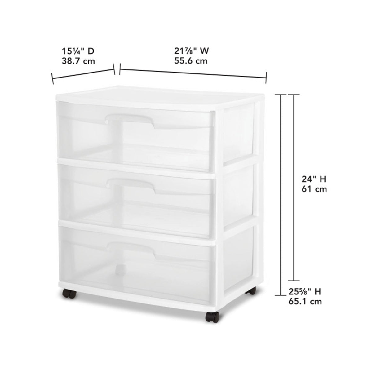 Wide 3 Drawer Plastic Storage Cart with Wheels Q3989