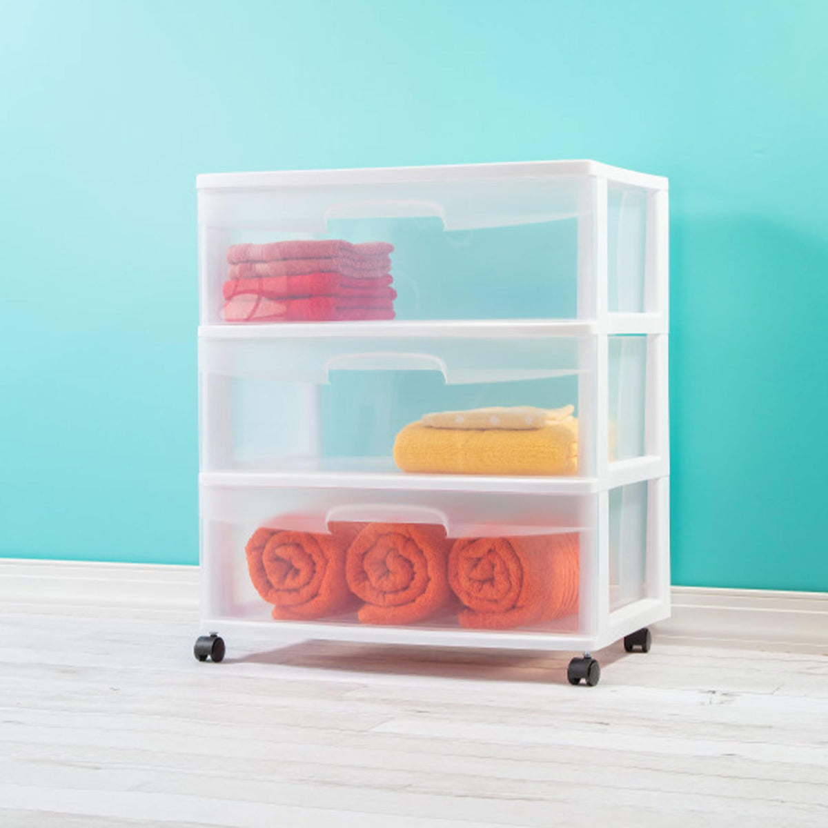 Wide 3 Drawer Plastic Storage Cart with Wheels Q3989
