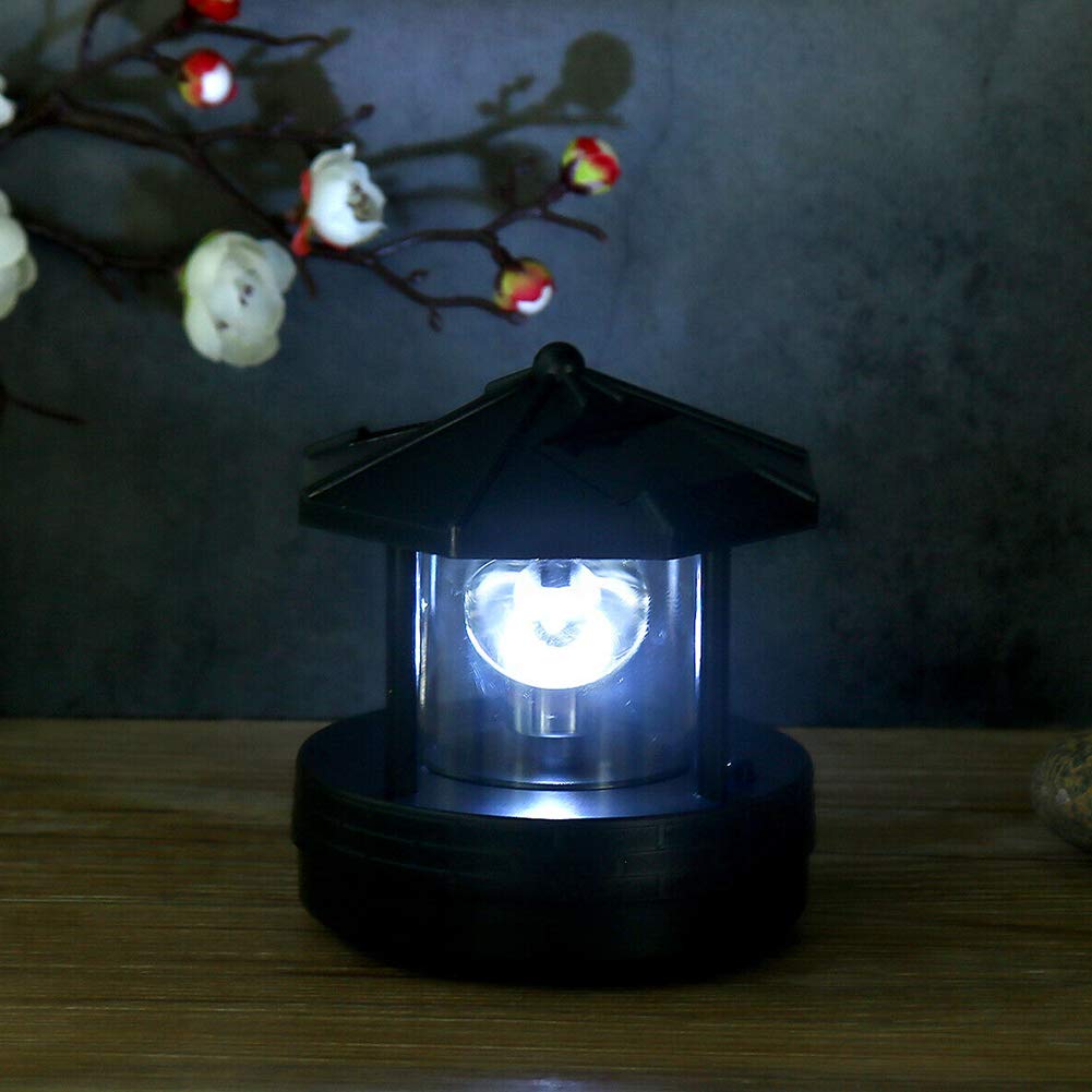 4.33inch LED Solar Powered Lighthouse IP44 Waterproof 360 Degree Rotating Lamp Black R63426