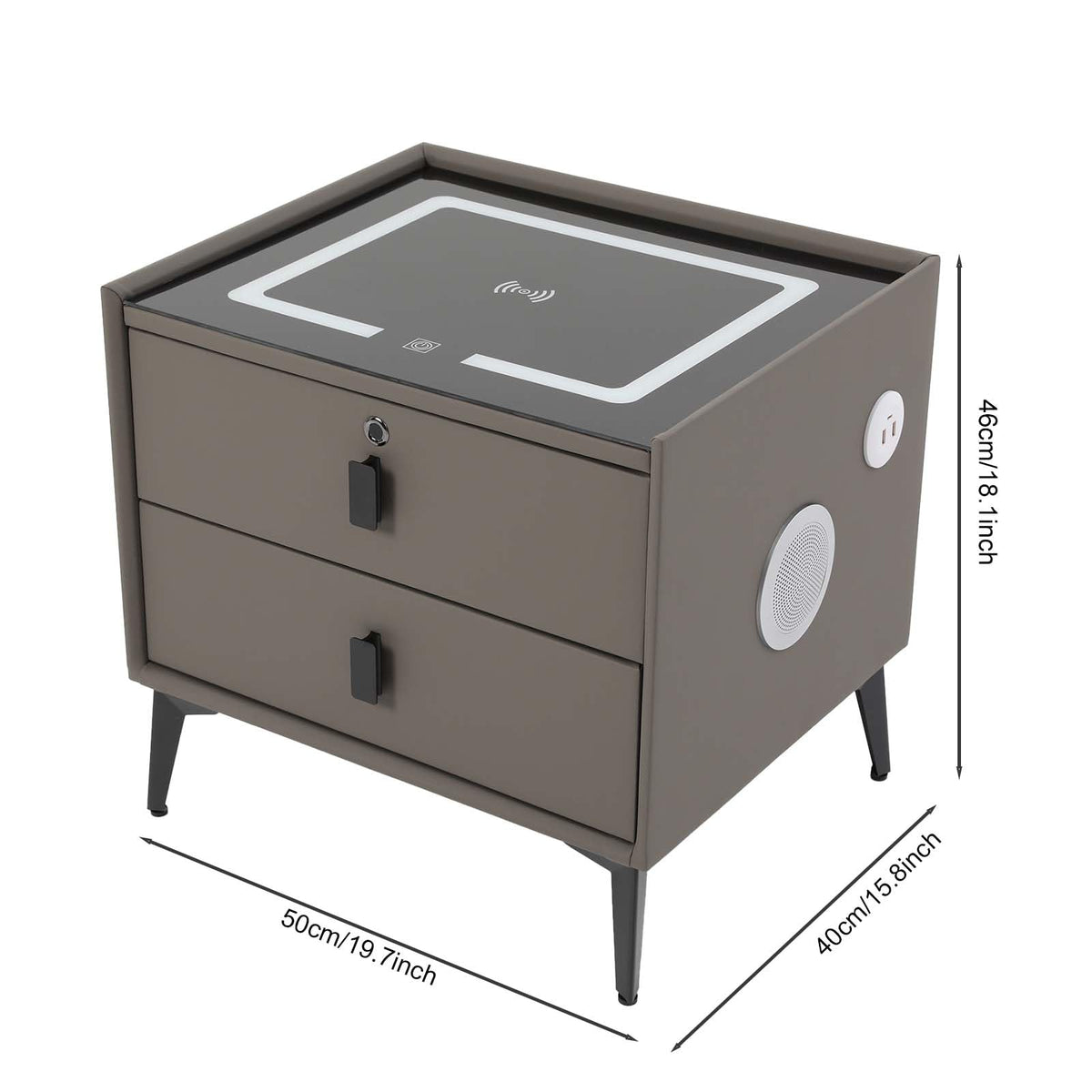 Dark Grey Smart Nightstand with Wireless Charging and LED Lights H634