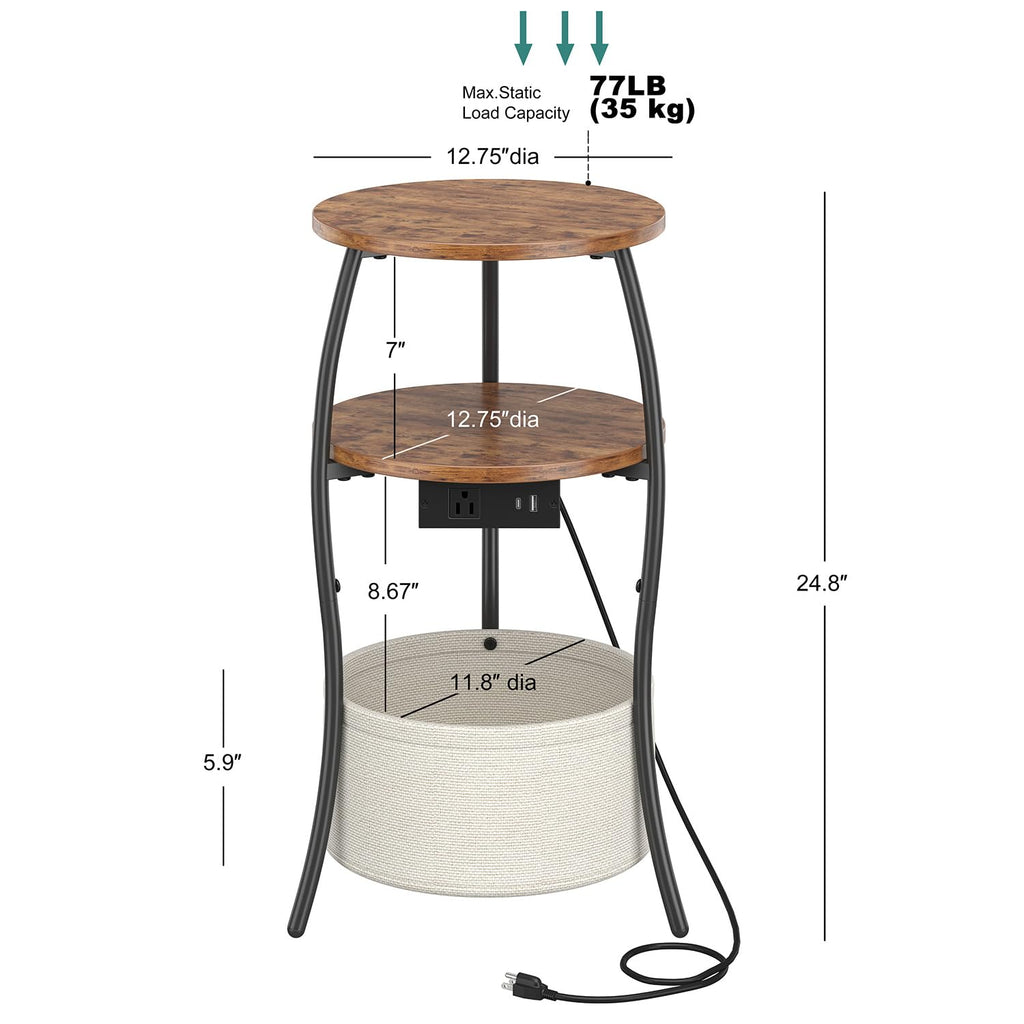 3-Tier Round End Table with Charging Station Z21206