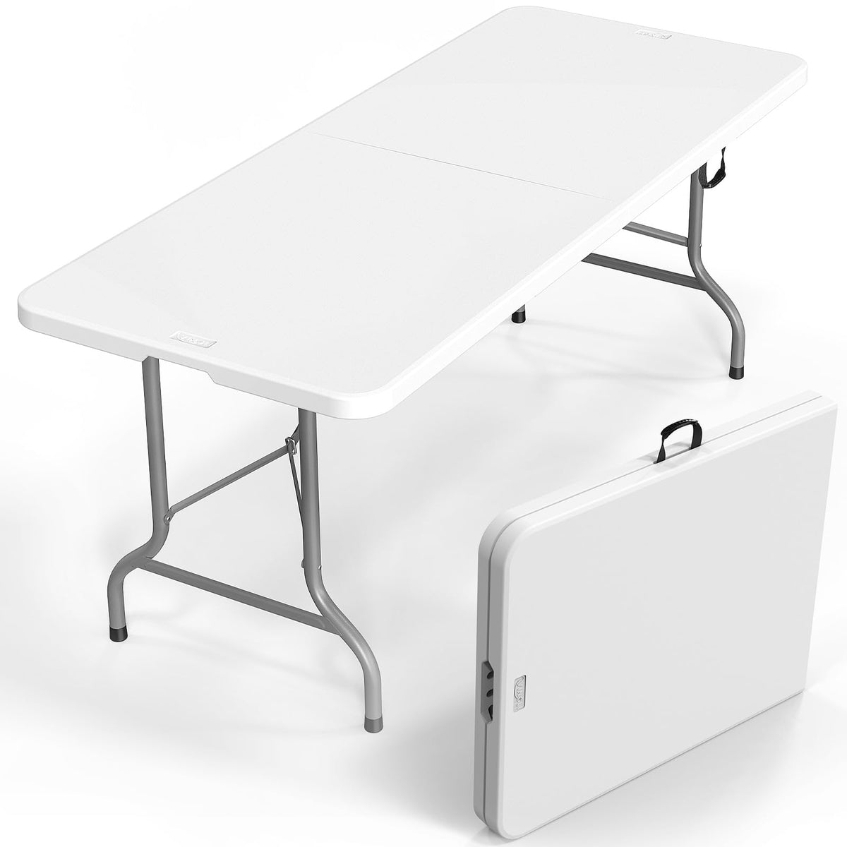 6 Foot White Plastic Folding Table with Carrying Handle Z99695