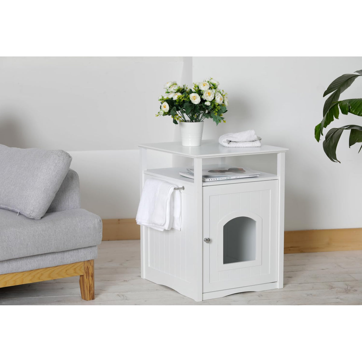 Glossy White Cat Litter Box Cover X3202