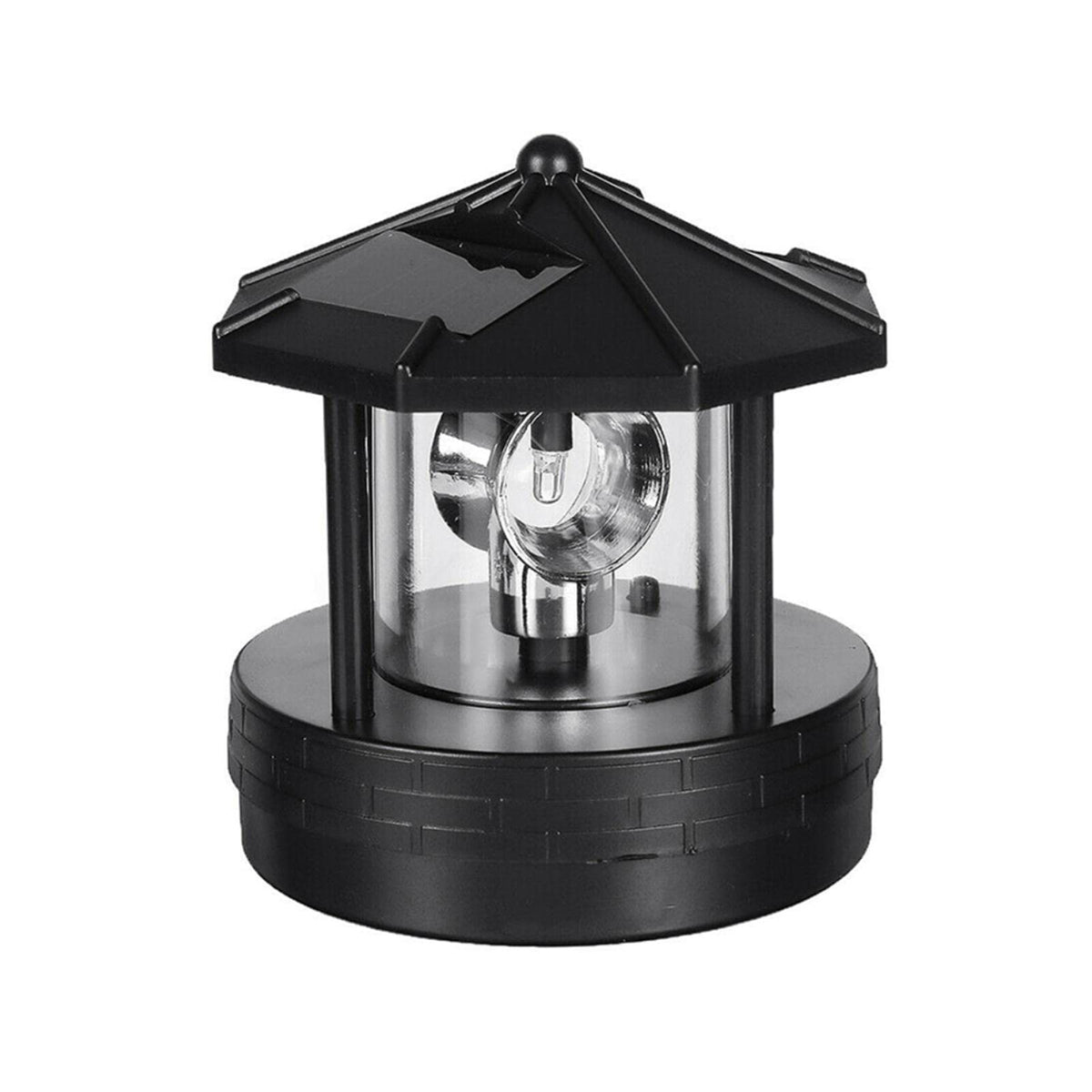 4.33inch LED Solar Powered Lighthouse IP44 Waterproof 360 Degree Rotating Lamp Black R63426
