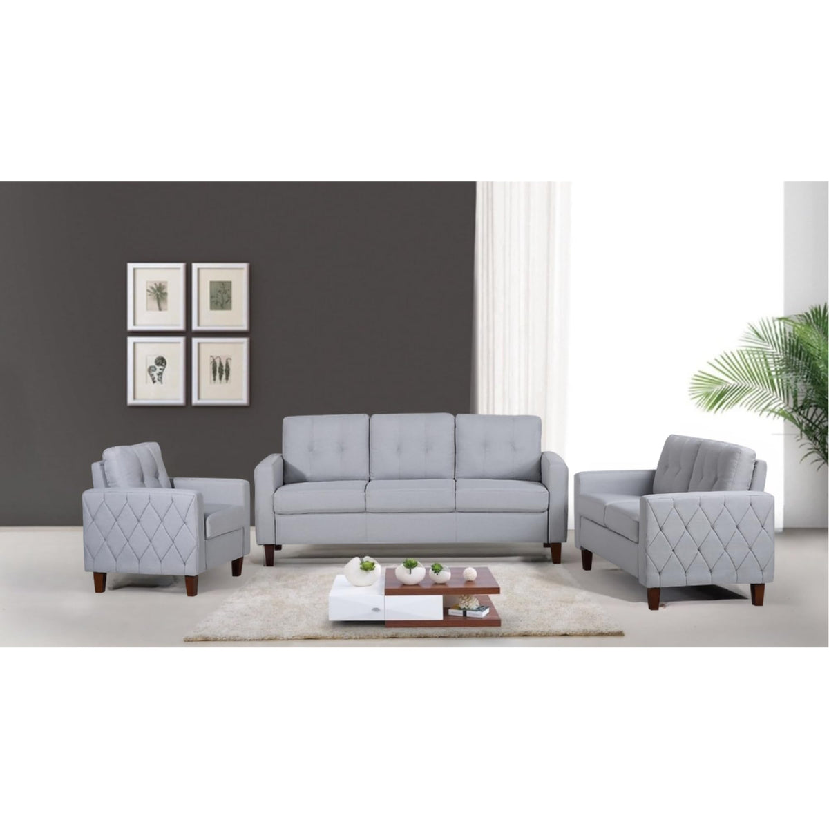 Light Gray Tufted Upholstered Loveseat Y401264