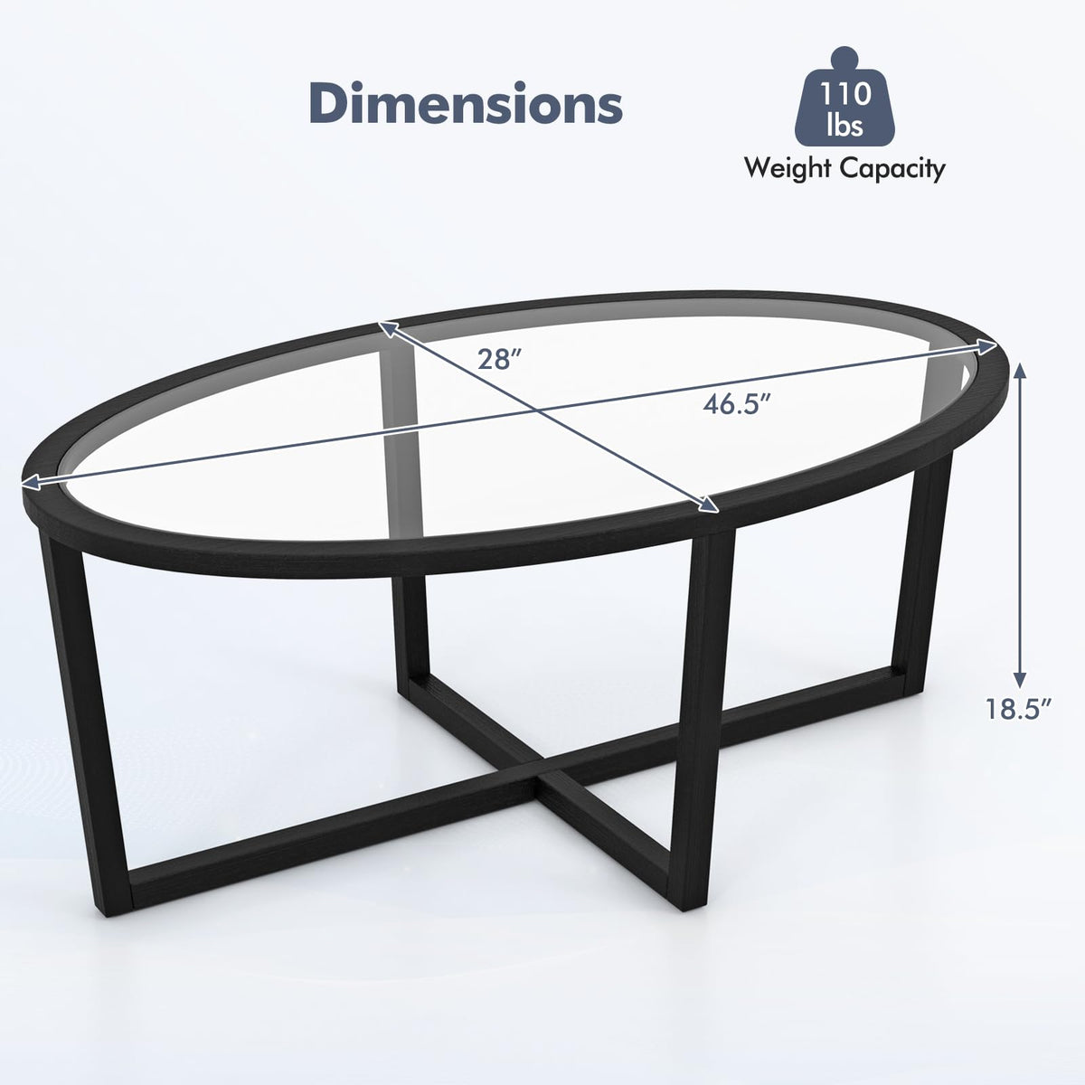 Black Oval Glass Coffee Table with Acacia Wood Legs J6194