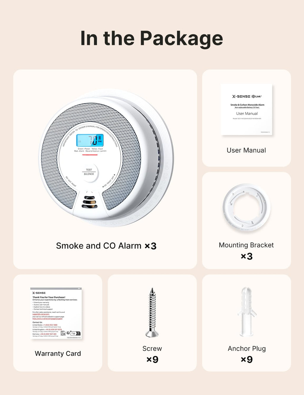 Interconnected Smoke and CO Detector 3-Pack Z7504