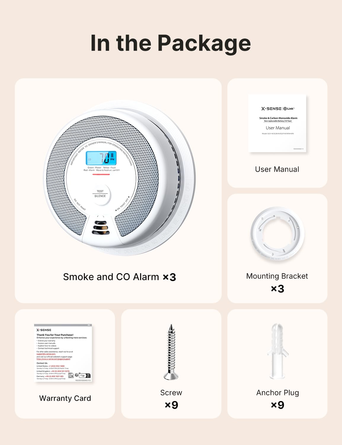 Interconnected Smoke and CO Detector 3-Pack Z7504