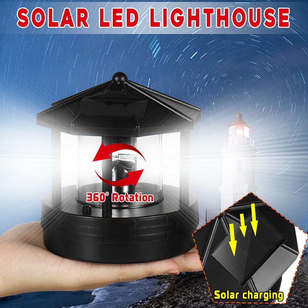 4.33inch LED Solar Powered Lighthouse IP44 Waterproof 360 Degree Rotating Lamp Black R63426