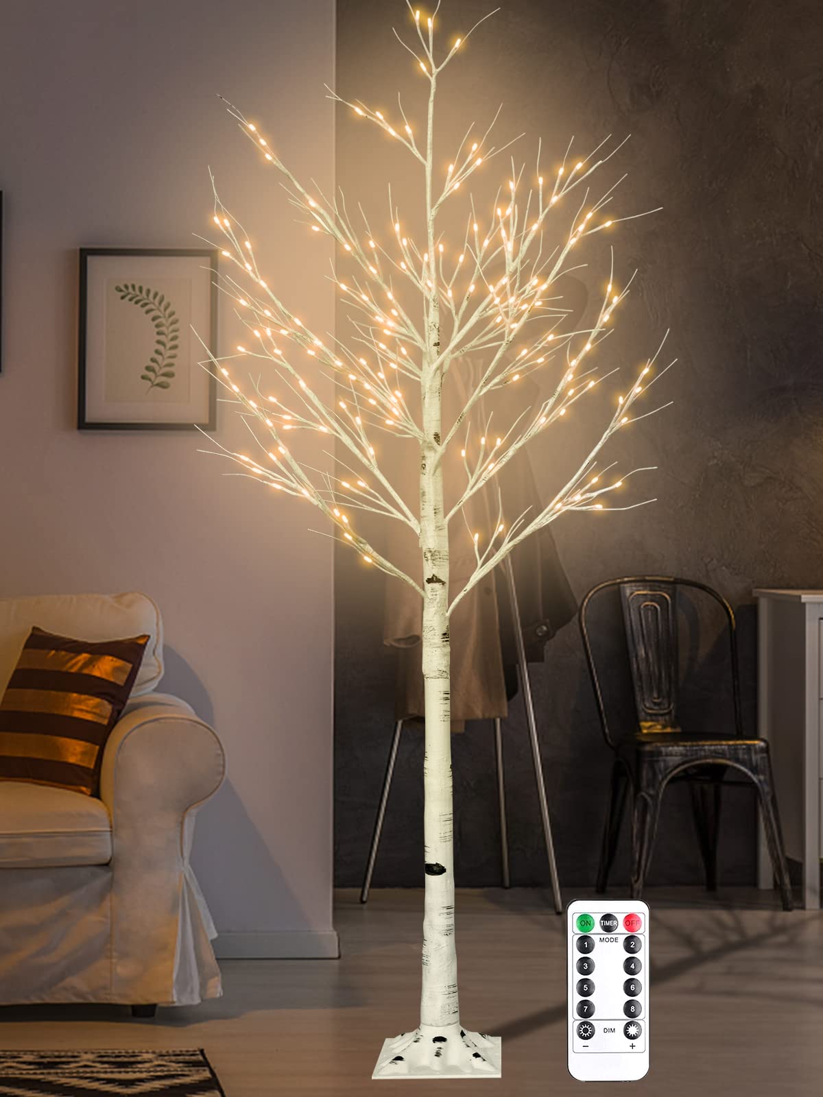 6FT Lighted Birch Tree with 160 LEDs Warm White Lights C639504