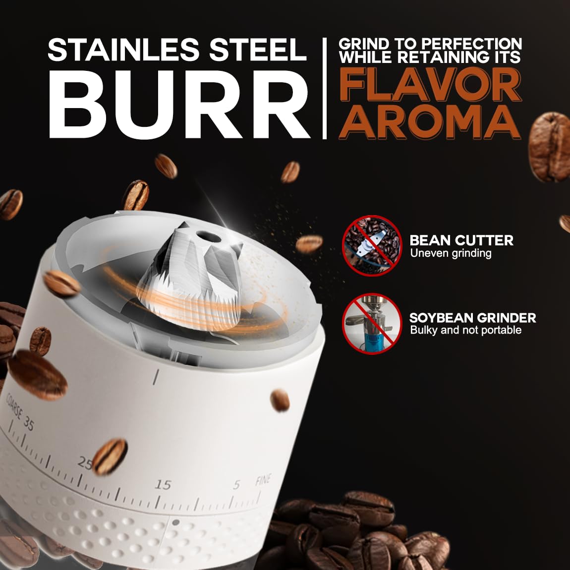 Portable Stainless Steel Conical Burr Coffee Grinder C1415