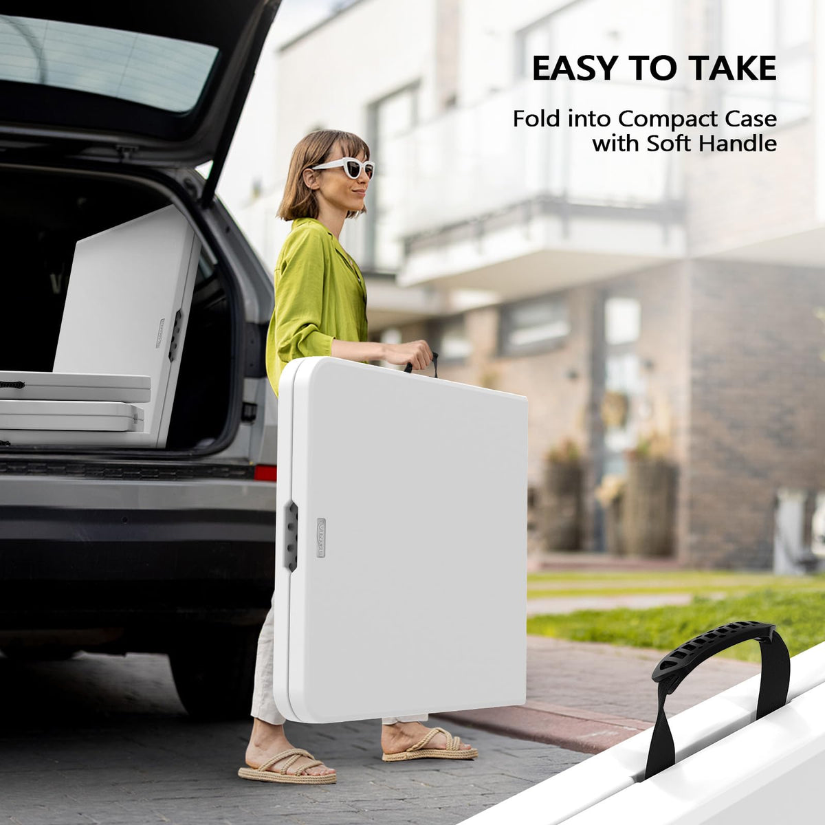 6 Foot White Plastic Folding Table with Carrying Handle Z99695