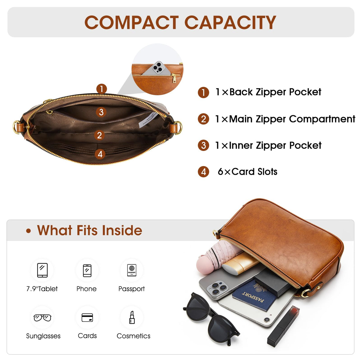 Leather Crossbody Bags with 2 Straps F1633