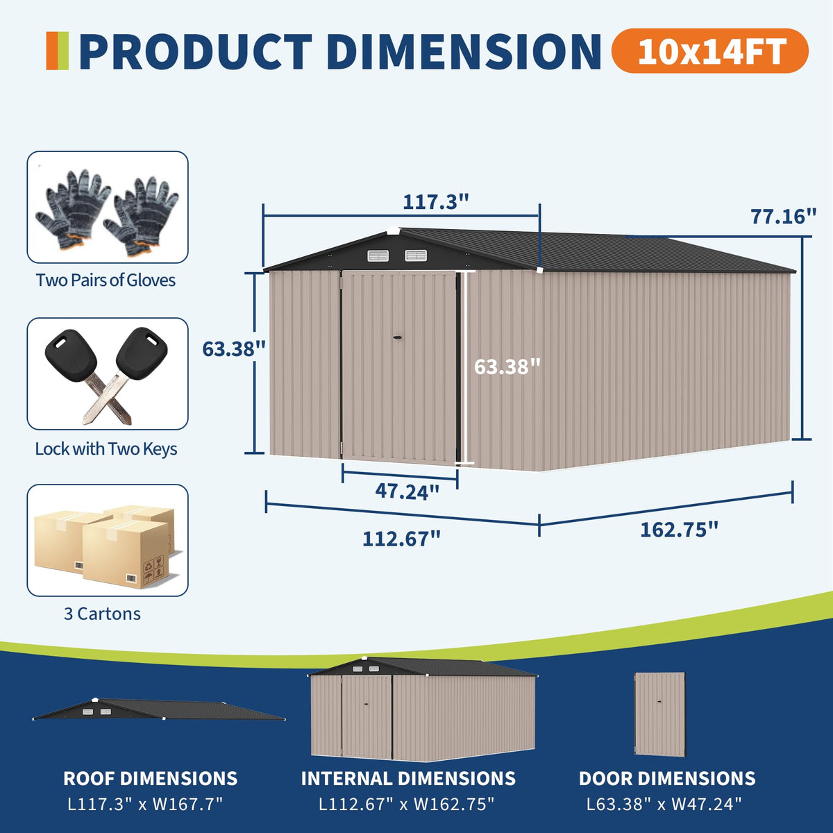 10x14 ft Metal Outdoor Storage Shed U1440