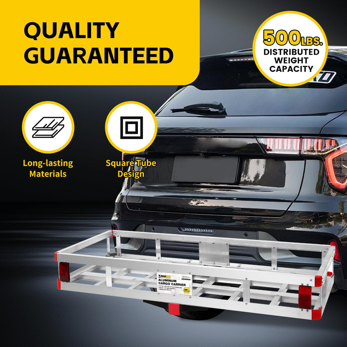 Aluminum Cargo Carrier with High Side Rails, 500-lb Load Capacity, Grey, 49" x 22.5" F7181