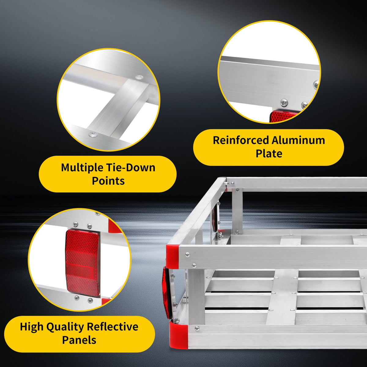 Aluminum Cargo Carrier with High Side Rails, 500-lb Load Capacity, Grey, 49" x 22.5" F7181