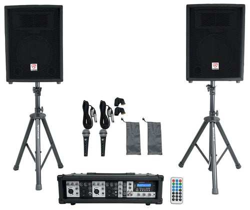 10" PA Speaker Pair with Mixer and Wireless Mics L5776