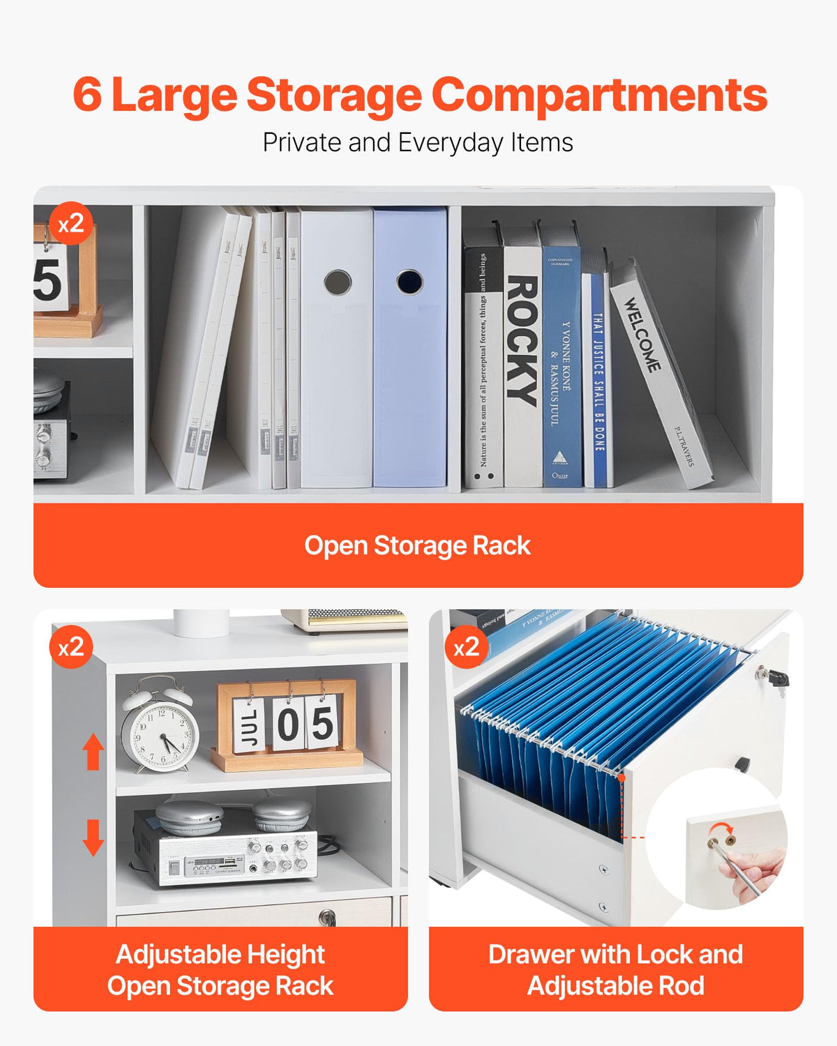 White 2 Drawer Wooden Lockable Mobile File Cabinet P148483
