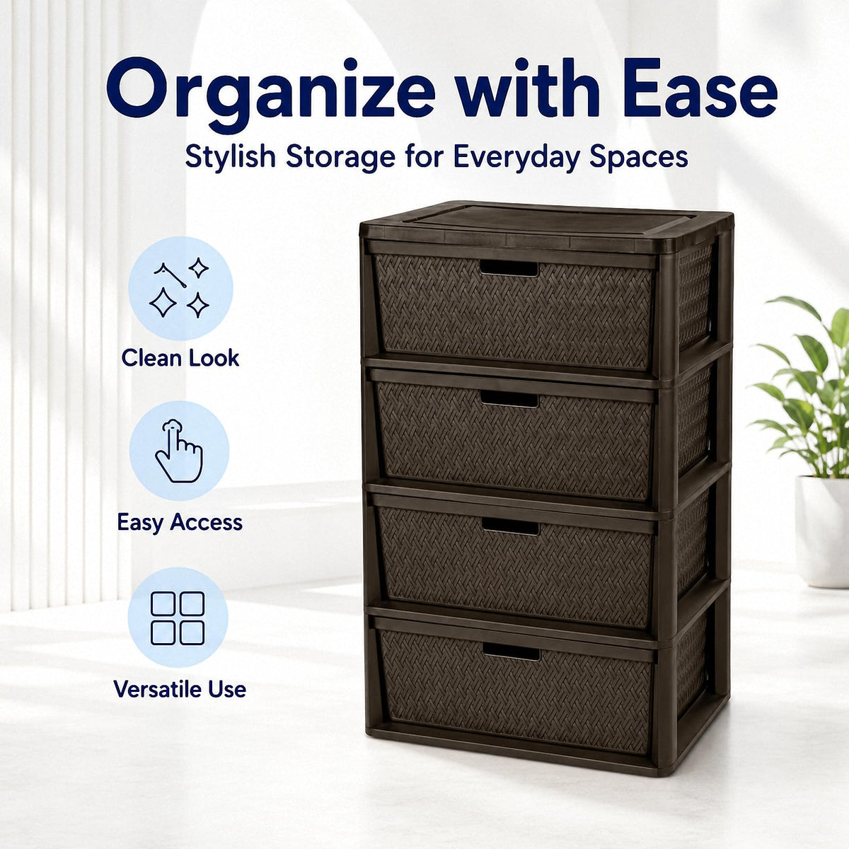 Brown 4-Drawer Plastic Storage Chest Z694509