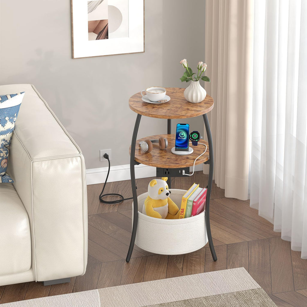 3-Tier Round End Table with Charging Station Z21206