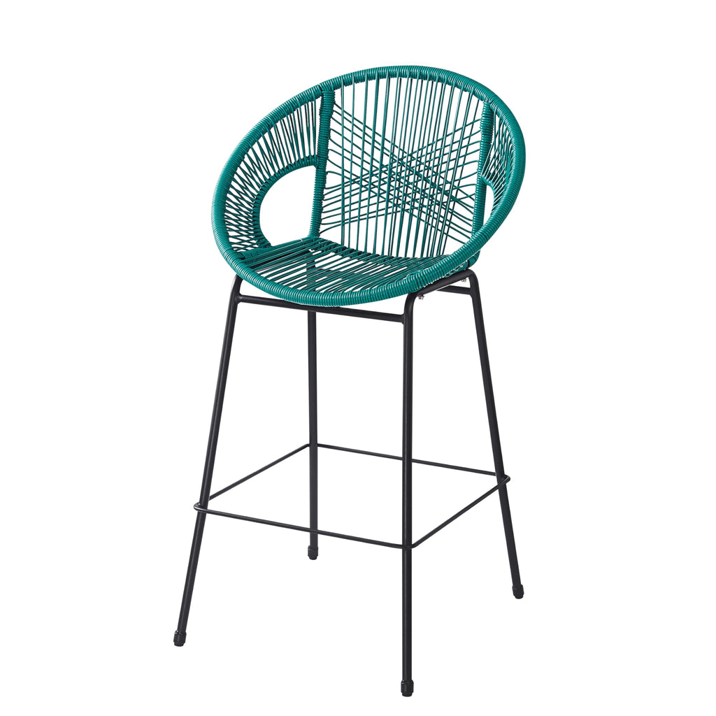 Teal Faux Wicker Outdoor Bar Stool Set of 2 P2294