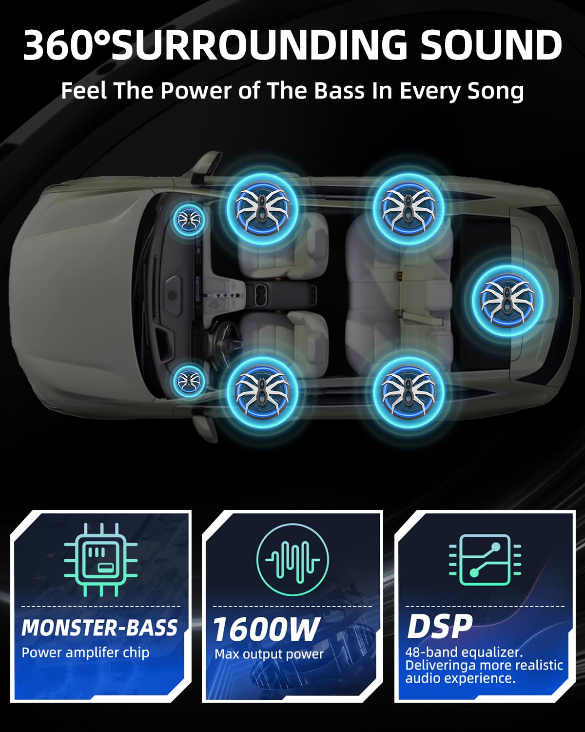 1600W Slim Underseat Car Subwoofer and Amp with RGB Light A8631