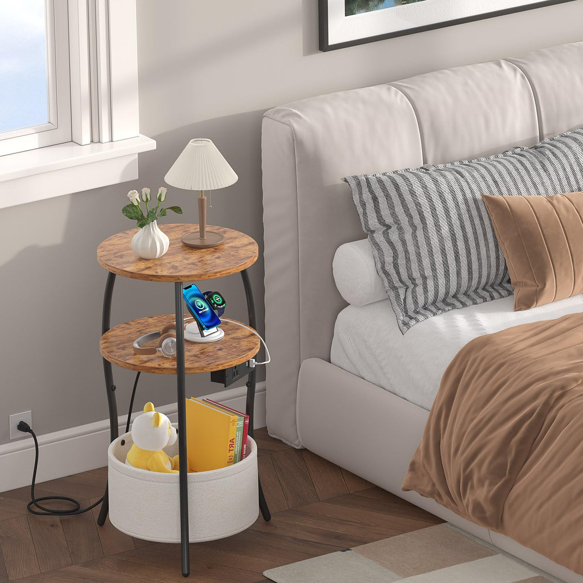 3-Tier Round End Table with Charging Station Z21206