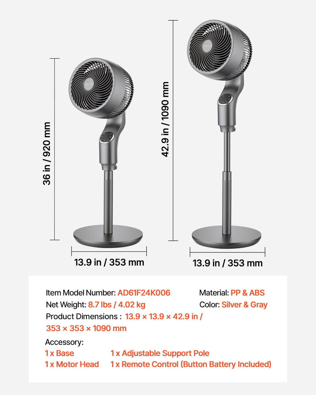 9-Inch Oscillating Pedestal Fan with Remote Control N23751
