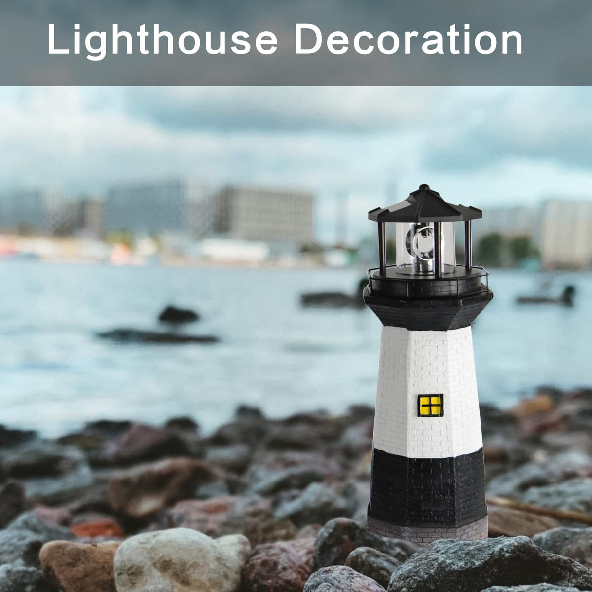 Solar Powered Lighthouse Garden Light with Rotating Beacon N44942