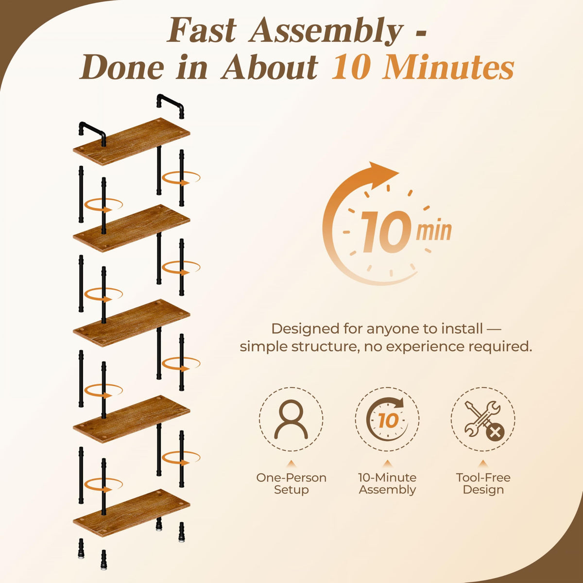5 Tier Rustic Brown Bookshelf Q379